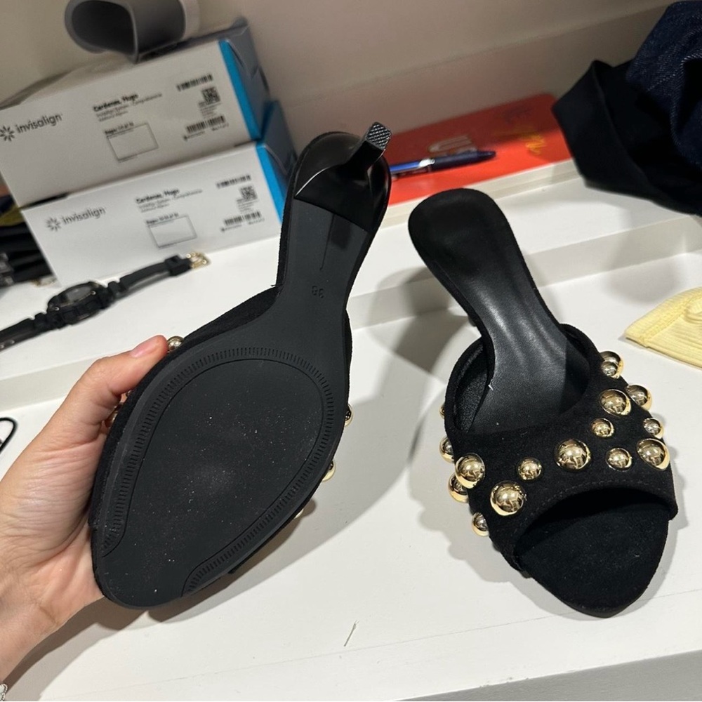 Zara Black Mules with Gold Accents - Picture 3 of 3